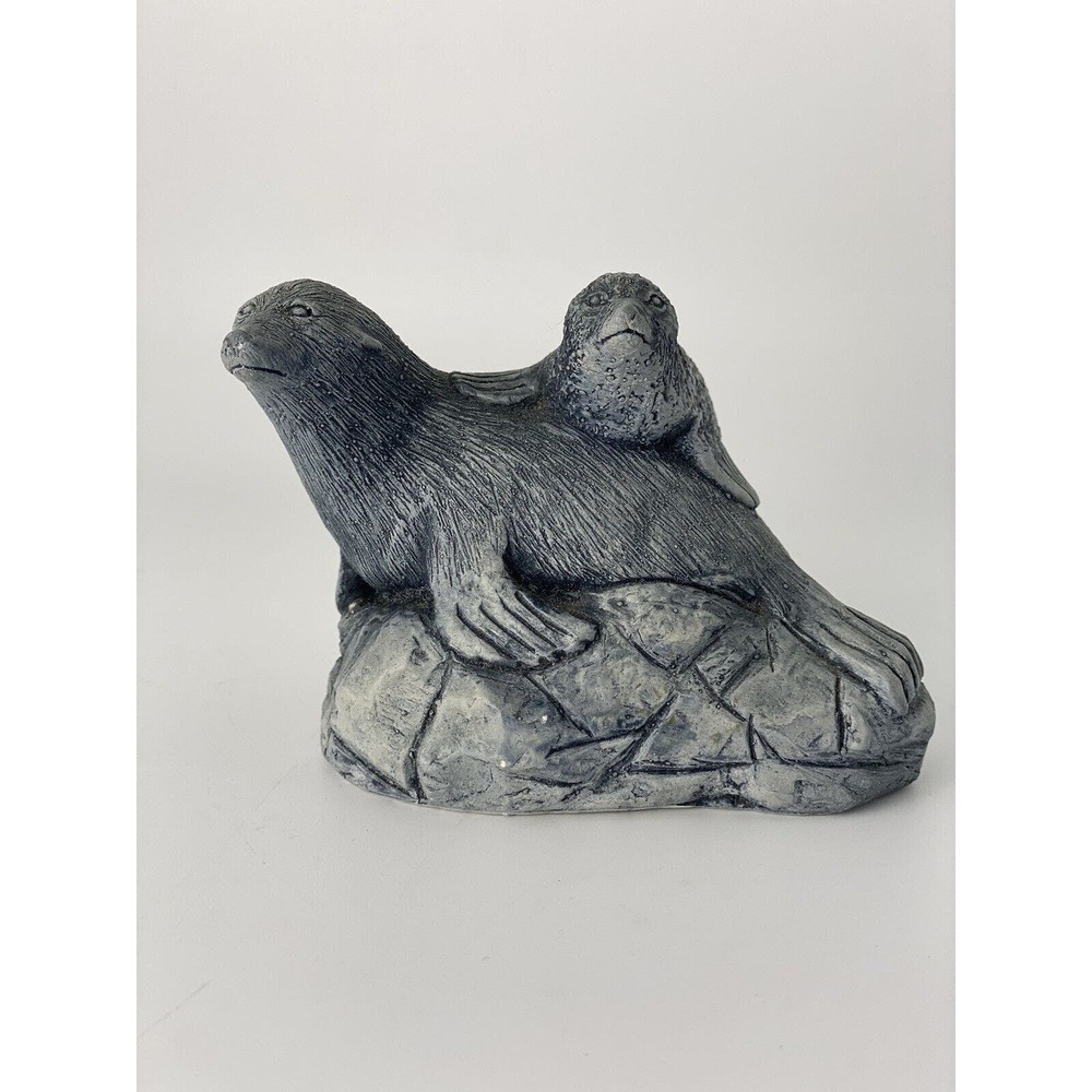 Glacial Ice Age Sculptures Hand Crafted Mom and Baby Seal Figurine ACE Alaska